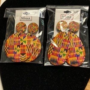 African Clip On Earrings.  2 pair New!